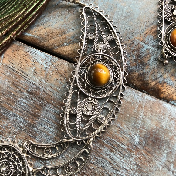 Vintage sterling tigers eye necklace set - Picture 5 of 8